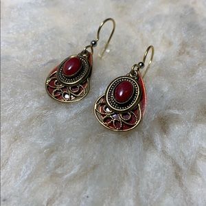 Vintage Red & Gold Drop Earrings